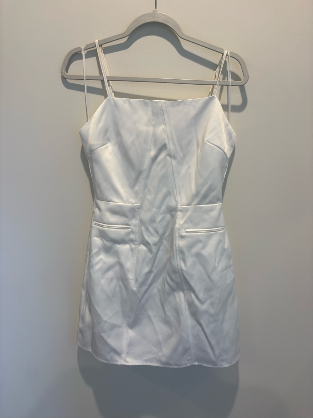 fab'rik White Satin Spaghetti Strap Mini Dress